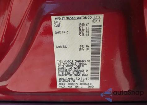 2014 Nissan Altima 2.5 Sv from USA, damaged, VIN 1N4AL3AP4EC325142